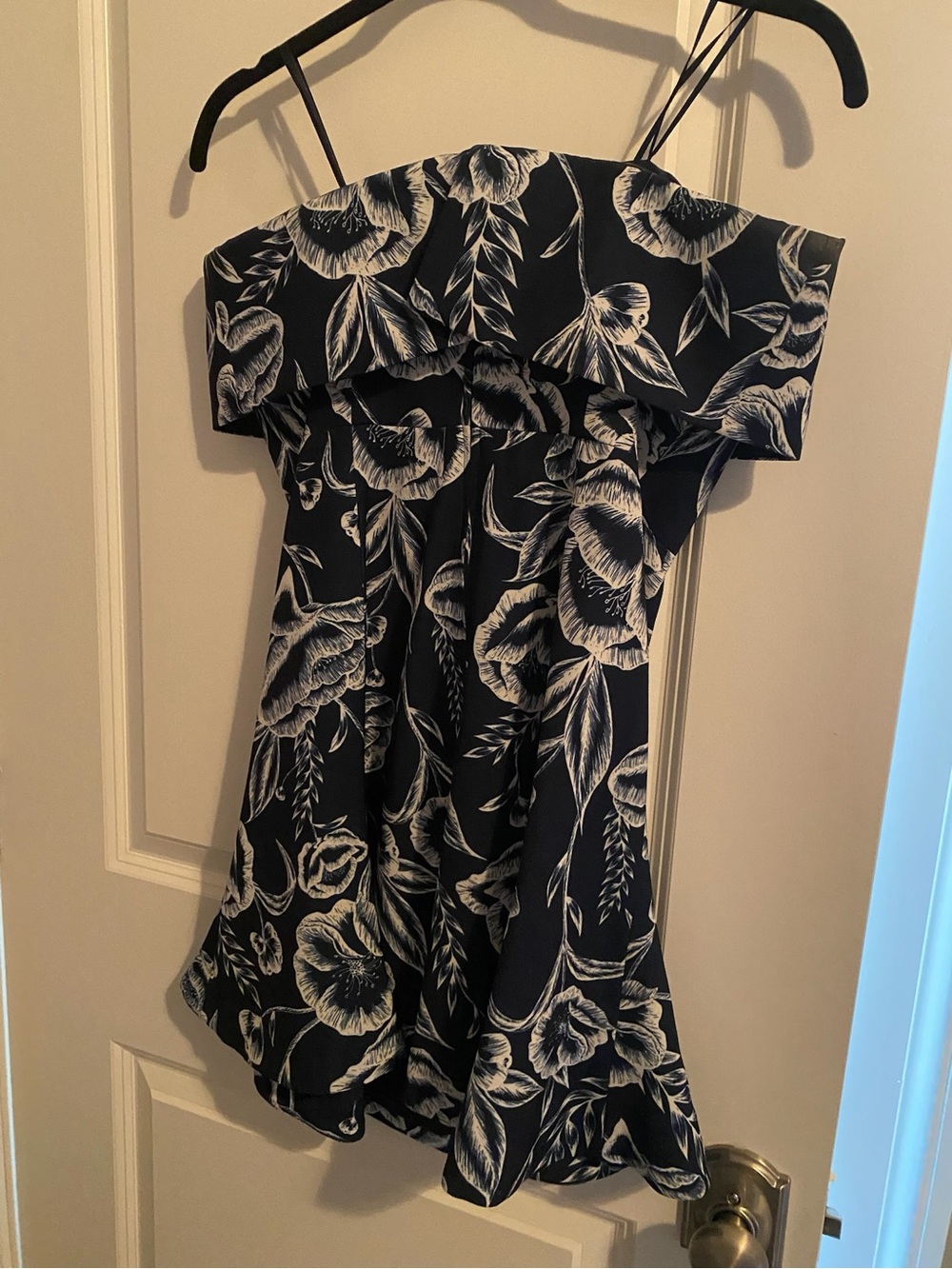 CMEO Navy Blue Floral Off-Shoulder Dress
